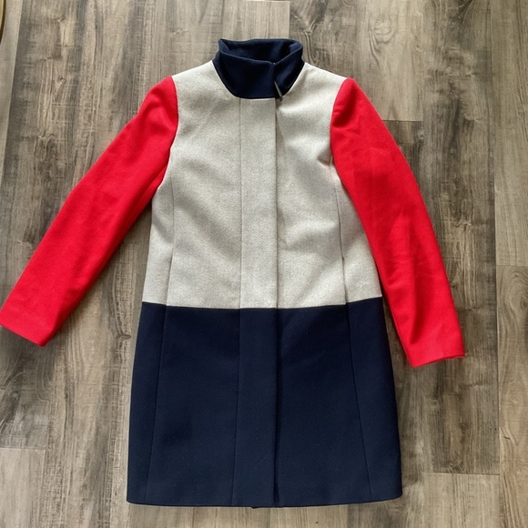 J. Crew Women's Colorblock High Collar Wool Coat Size 4 - Picture 3 of 10